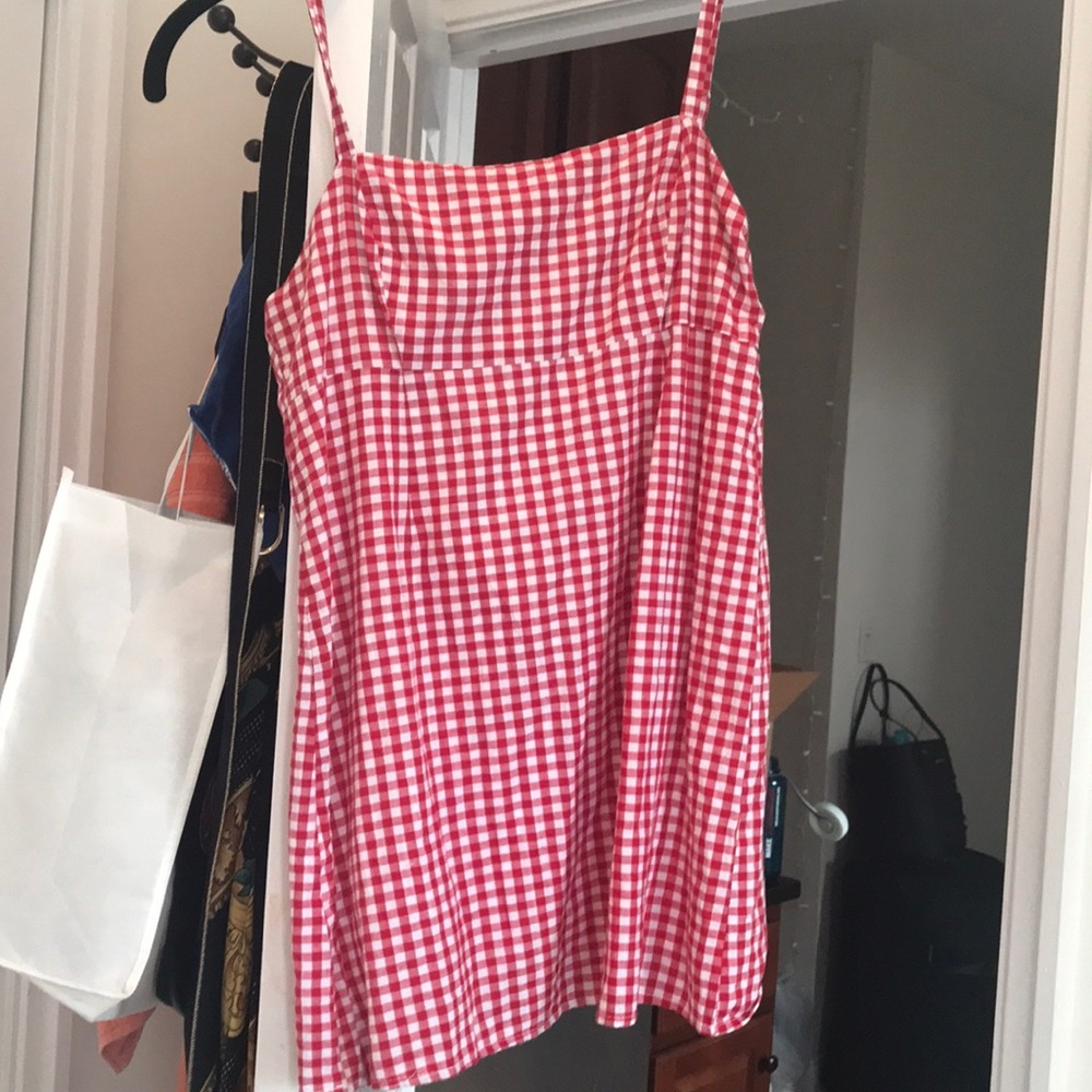 Red gingham cooperative mini dress